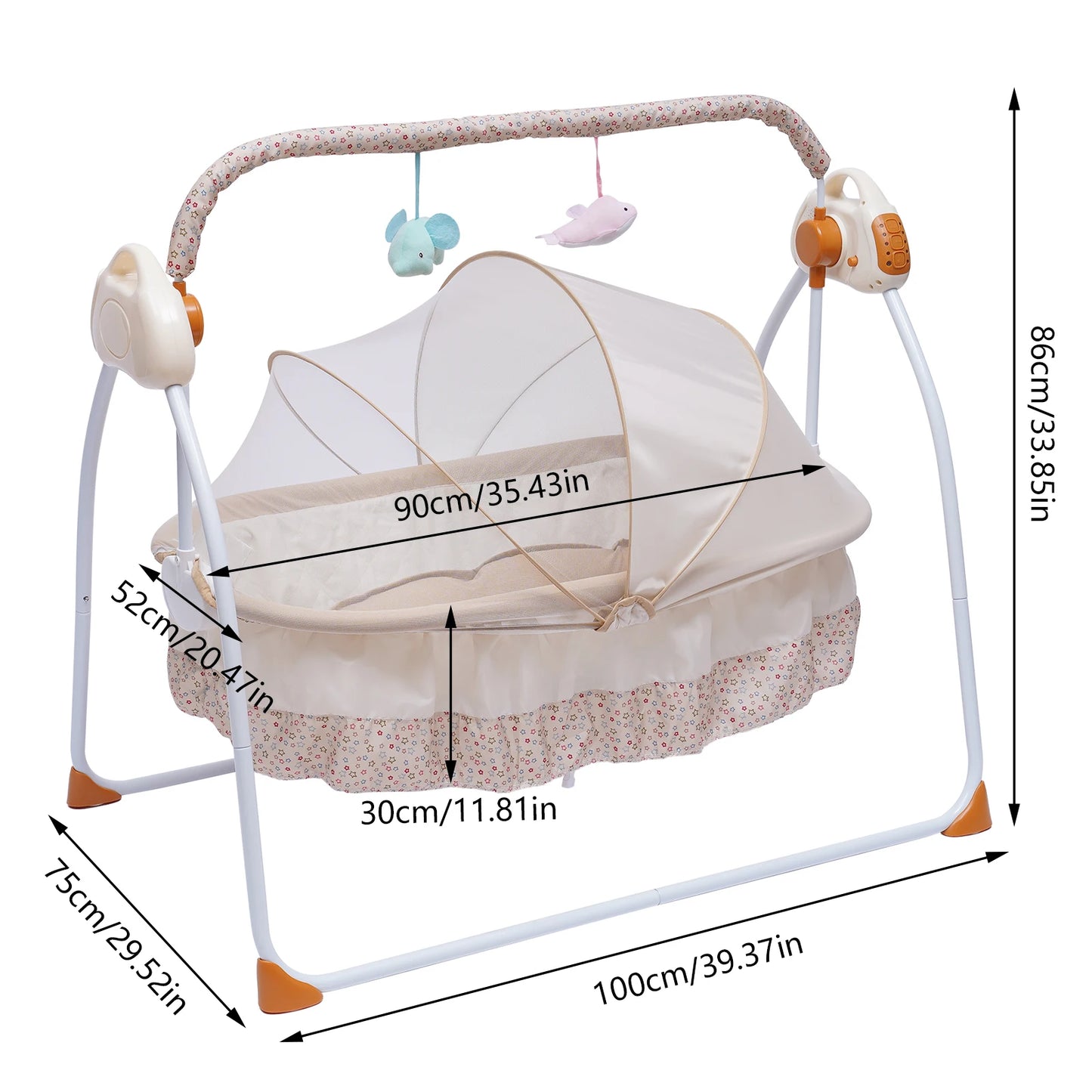 Electric Baby Cradle Auto Swing Rocker Cot Infant Sleeping Bed with Timer Bluetooth Music Mat Pillow and 5 Gears Adjustable