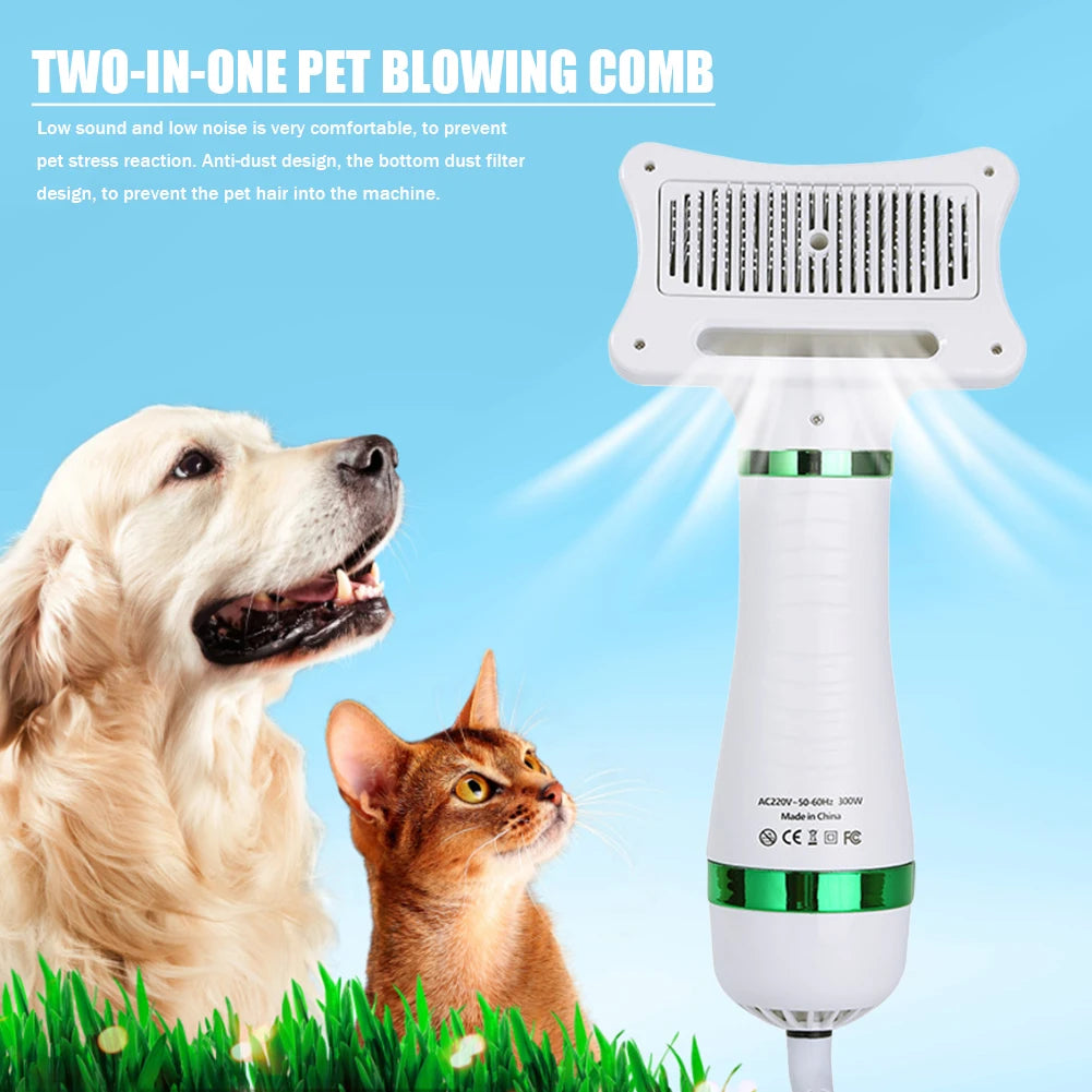 2 In 1 Portable Cat Grooming Brush Low Noise Dog Hair Dryer Comb Pet Hair Removal Dust Proof Grooming Tool for Small Medium Large Dogs Cats