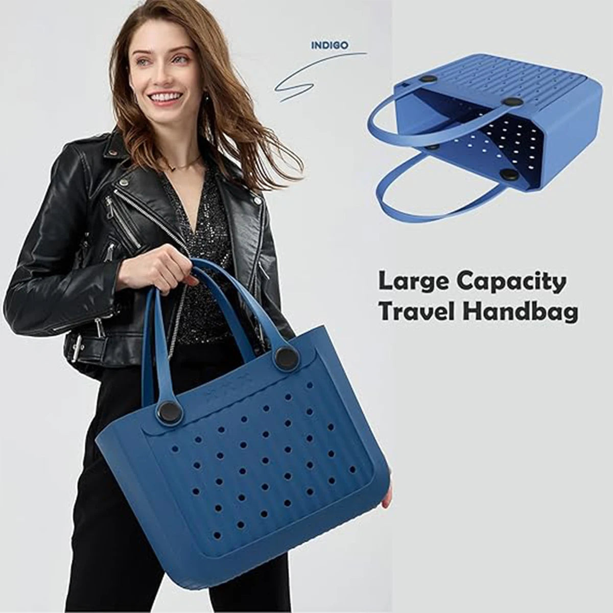 Waterproof EVA Beach Tote Bag Large Washable Rubber Travel Handbags for Sports and Outdoor Use Anti-Tip Gift for Women