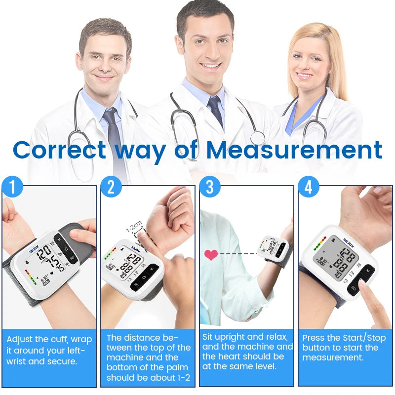 Sejoy Digital Wrist Blood Pressure Monitor Sphygmomanometer Heart Rate Meter DBP-2261