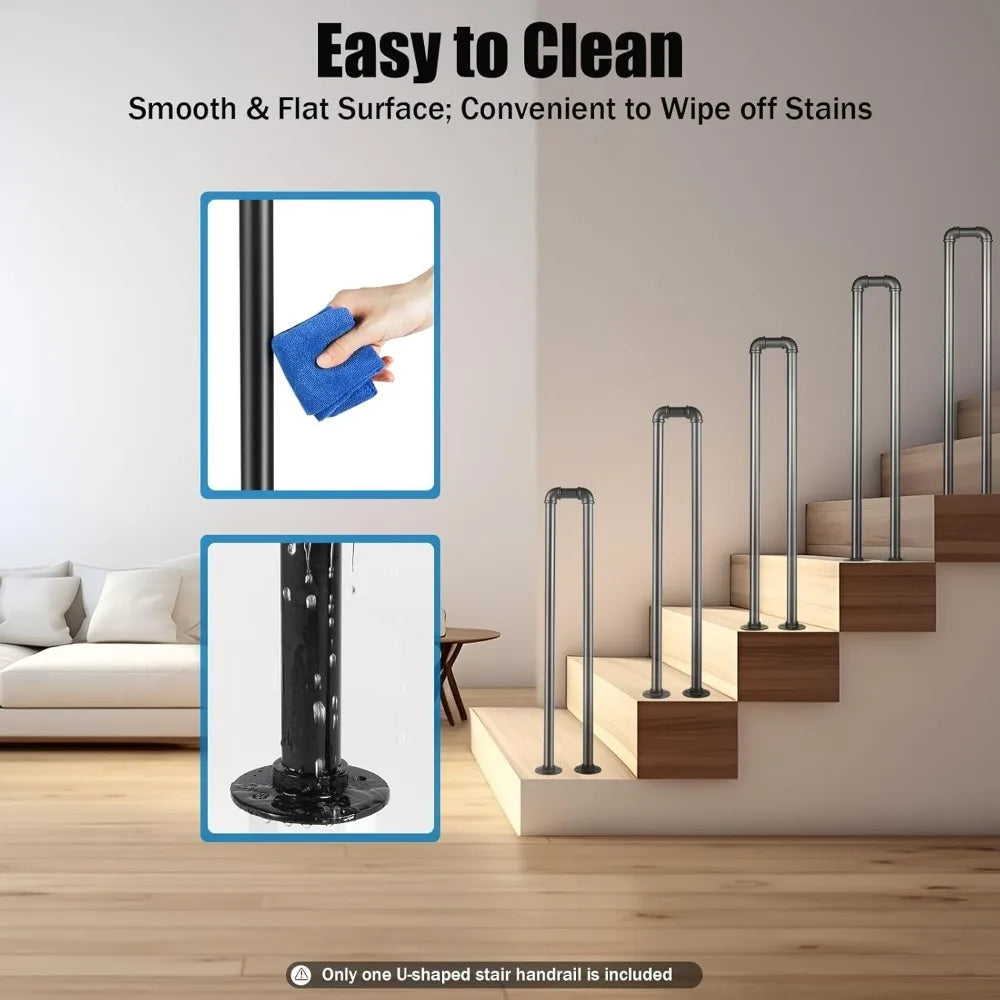 Stair Handrail Matte Black U Shaped Industrial Wrought Iron Railing Non Slip Safety Indoor Outdoor Children's Support Poles