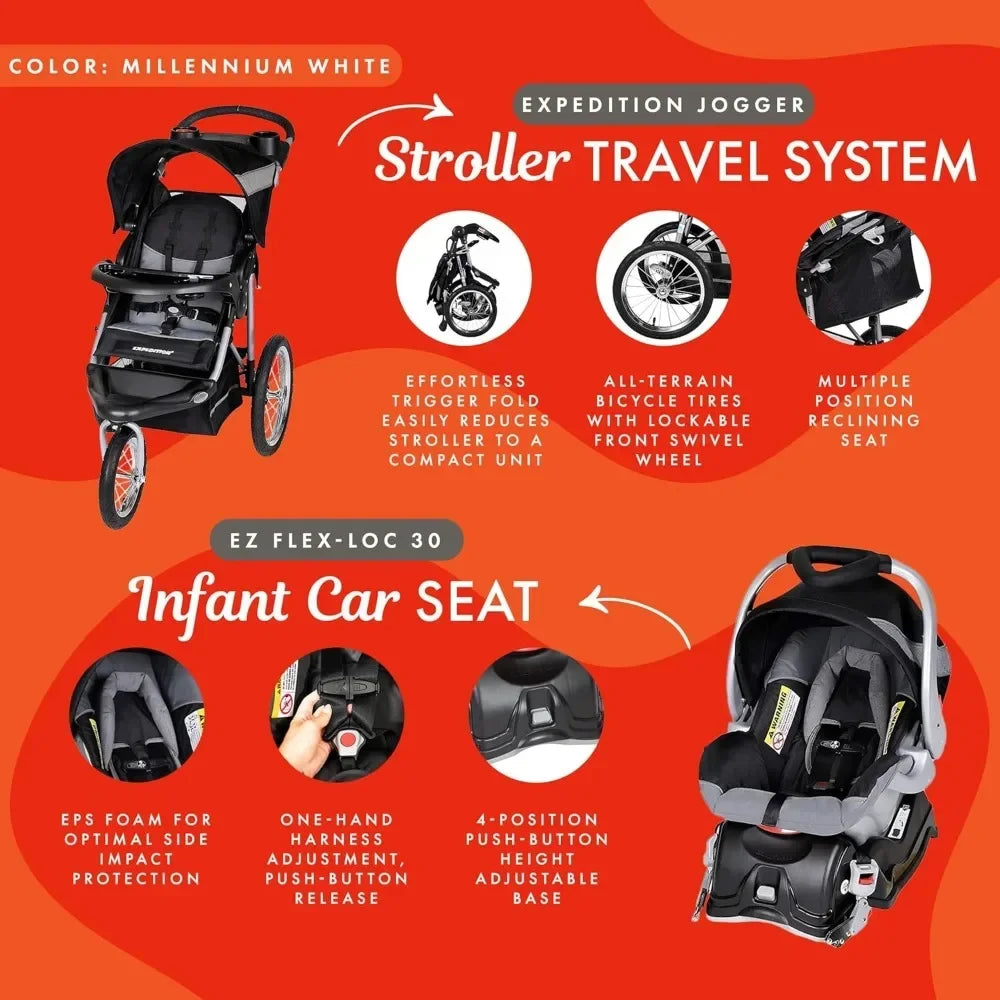 Best Selling Expedition Jogger Travel System with EZ Flex Loc Infant Car Seat Millennium White
