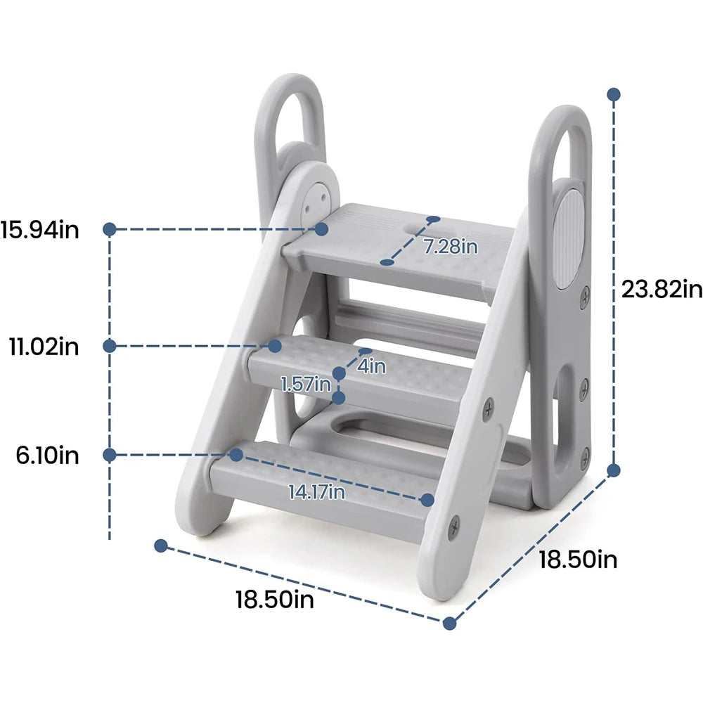 Foldable Toddler Step Stool for Bathroom Sink Adjustable 3 Steps Ladder for Toddlers with Handles Compact Nursery Step Stool