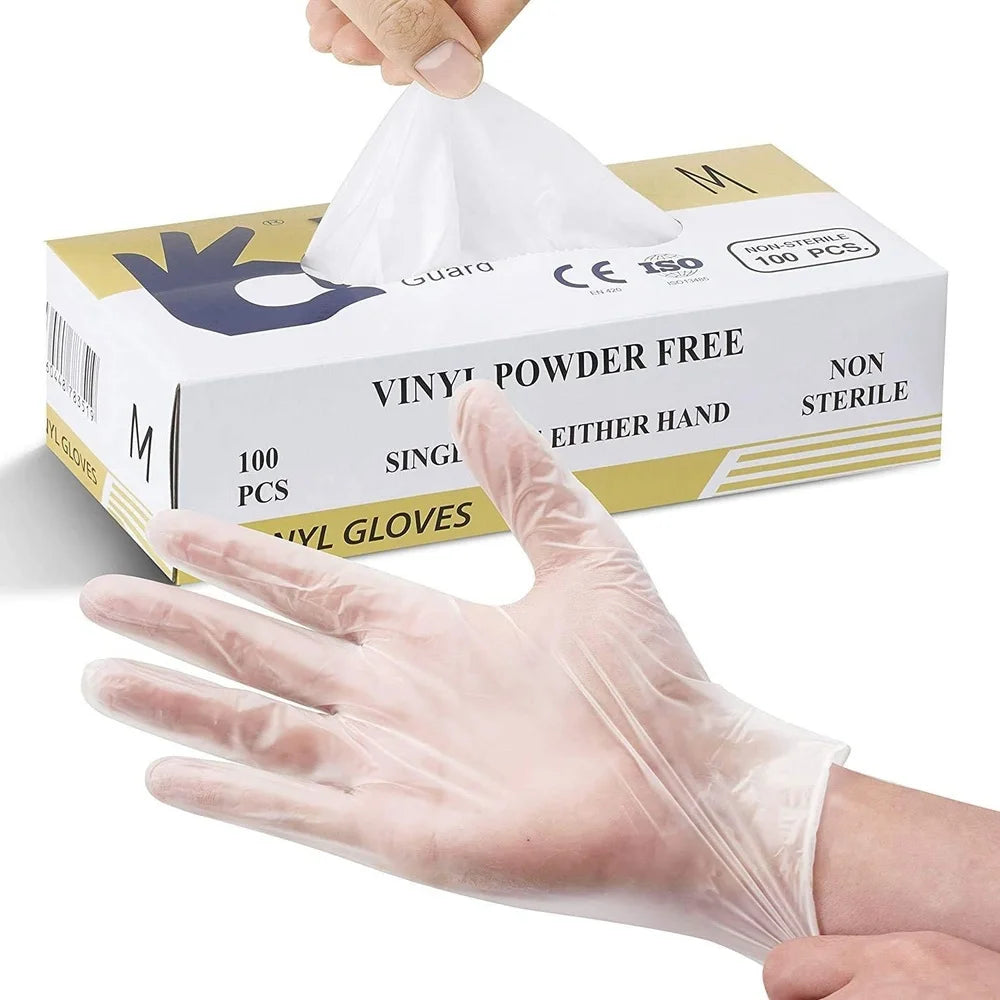 Powder Free Vinyl Gloves XL 100 Count Disposable Non Sterile Food Handling Kitchen Safety Comfort Flexible Use