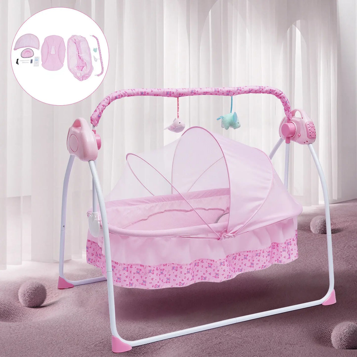 Electric Baby Crib Cradle Auto Swing Bassinet Bluetooth