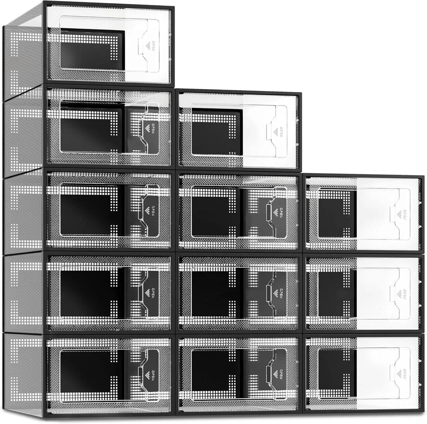 12 Pack Clear Plastic Shoe Storage Box Stackable Organizer Space Saving Foldable Sneaker Bin