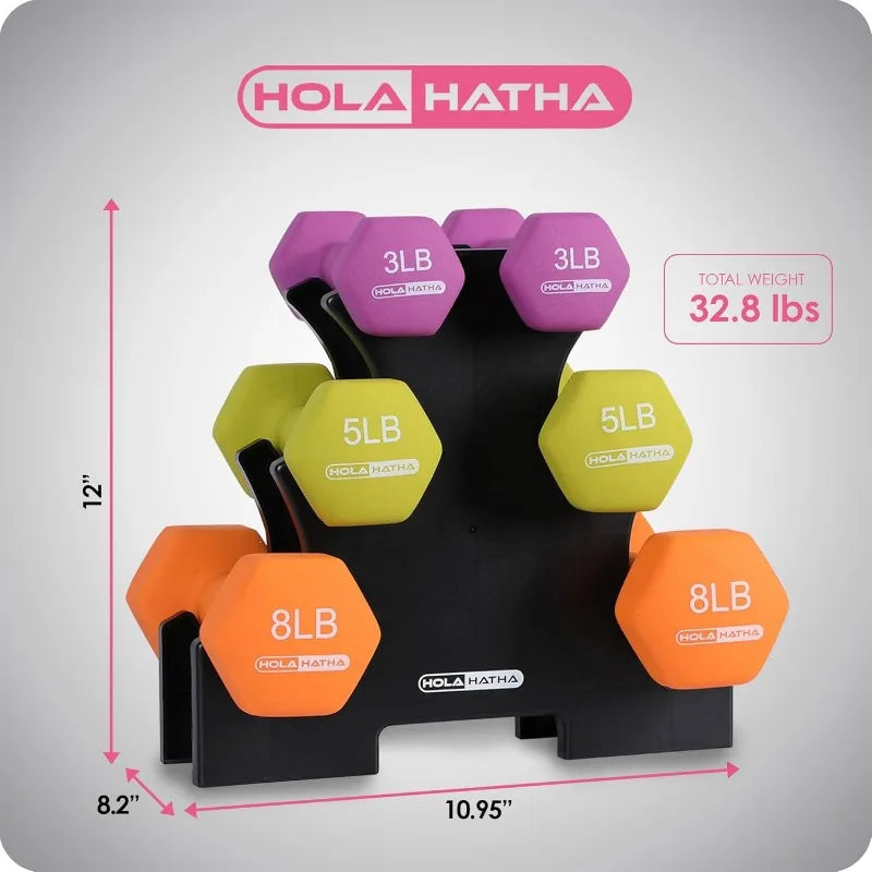 HolaHatha Neoprene Dumbbell Free Hand Weight Set with Rack for Home Exercises Ideal for Gaining Tone and Definition