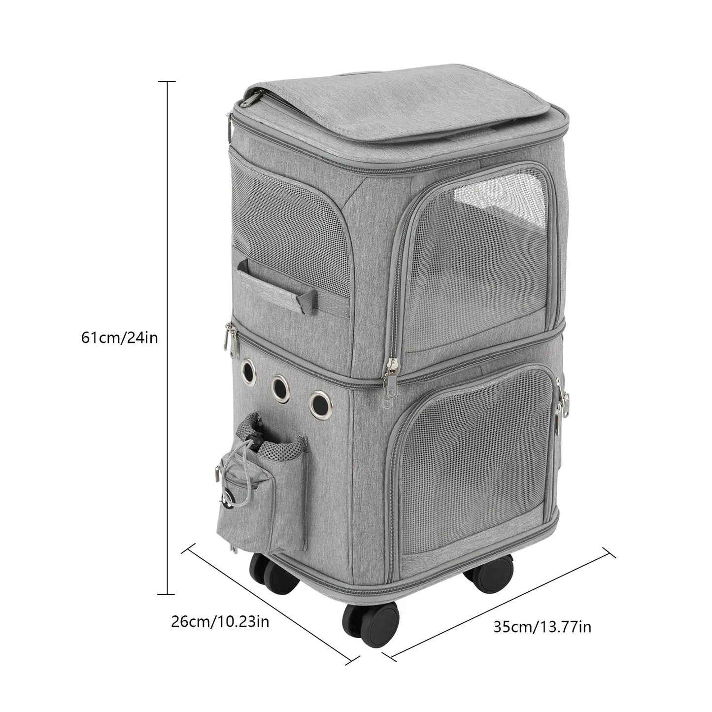 Cat Carrier Double Compartment Pet Rolling Carrier with Wheels Super Ventilated Design Ideal for Traveling Hiking Camping
