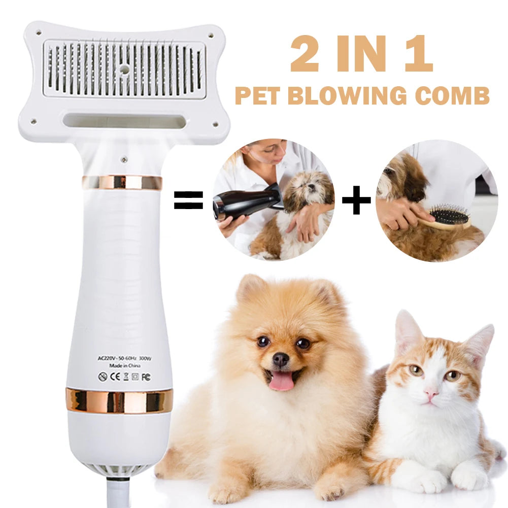 2 In 1 Portable Cat Grooming Brush Low Noise Dog Hair Dryer Comb Pet Hair Removal Dust Proof Grooming Tool for Small Medium Large Dogs Cats