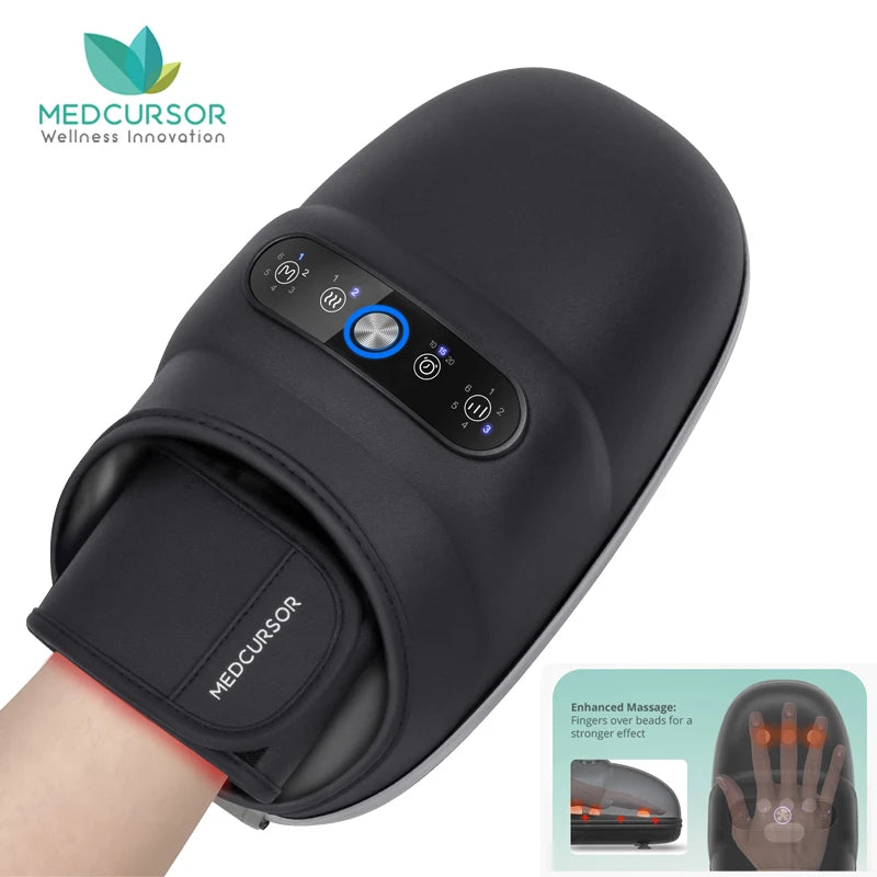 Wireless Electric Hand Massager with Air Compression and Hot Compress for Palm Acupoint Relaxation and Finger Arthritis Relief