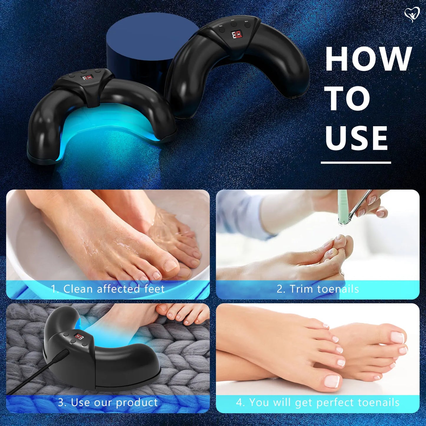 Nail Fungus Cleaning Laser Device with Time Display 470nm Blue Light and 910nm Red Light for Damaged Discolored Thick Fingernails and Foot Care