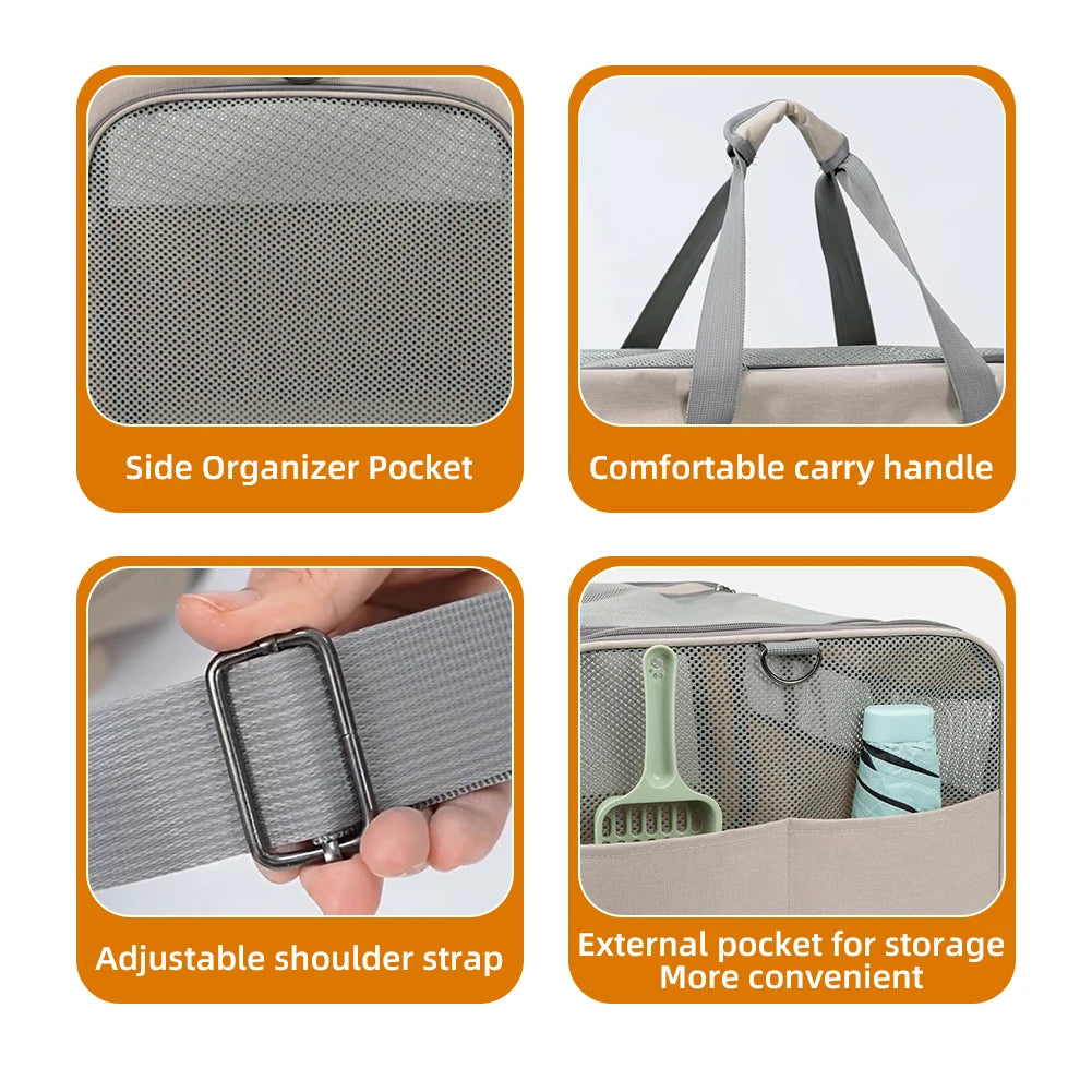 Cat Trolley for Two Cats Large Transport Box with Wheels Cat Carrier with Safety Belts for Travel