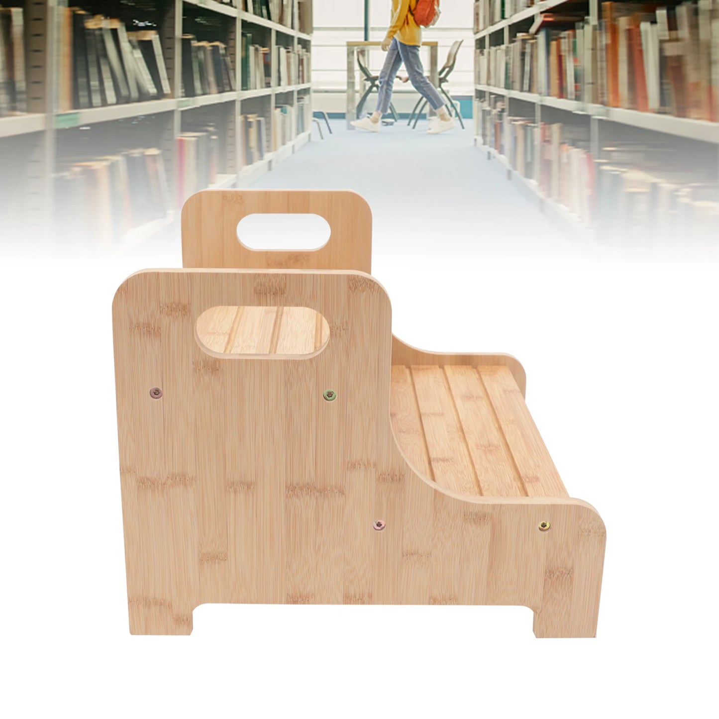 2 Tier Small Step Stool for Elderly and Child Portable Wooden Stepping Stool with Non Skid Foot Pads for Kitchen and Bathroom