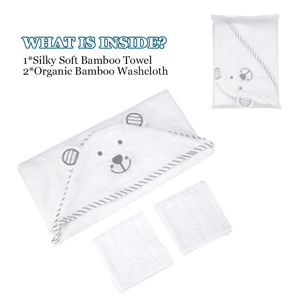 Kisdream Baby Hooded Towel Organic Bamboo Fiber Soft Bath Towels with Bear Embroidery for Toddlers