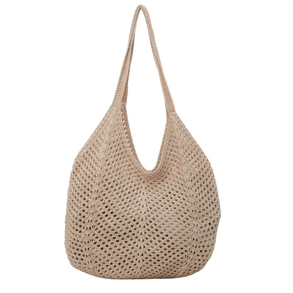Women Knitting Shoulder Bag Solid Color Crochet Hobo Bag