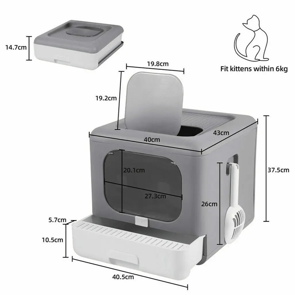 Cat Litter Box With Scoop And Tray Sifting Enclosed Foldable Kitten Toilet Detachable Poop Top Front Entry Pet Supplies