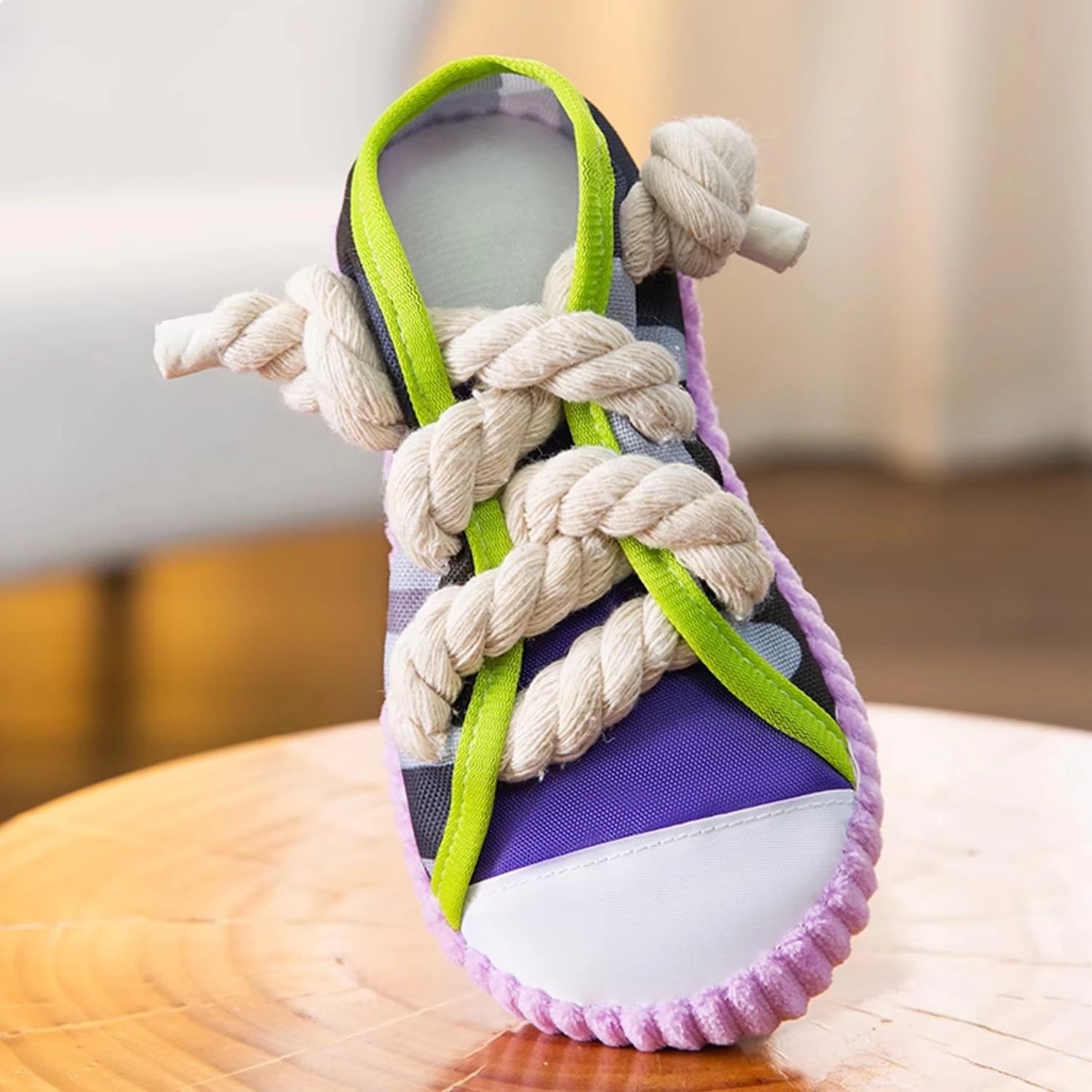 Interactive Grey Canvas Chew Toy for Active Dogs Durable Squeaky Stick with Rope for Aggressive Chewers Indestructible
