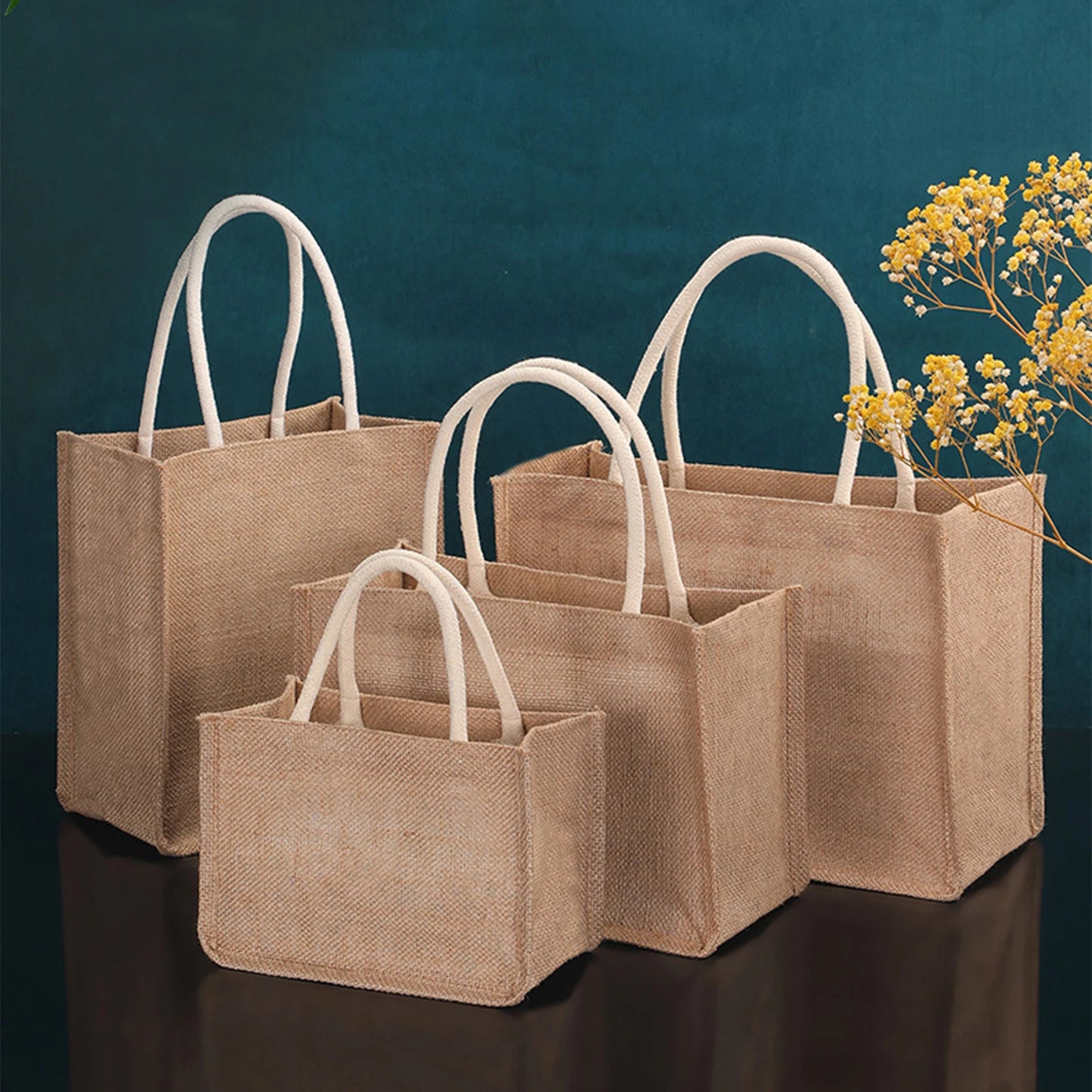 Reusable Women's Jute Tote Bags With Handles For Shopping