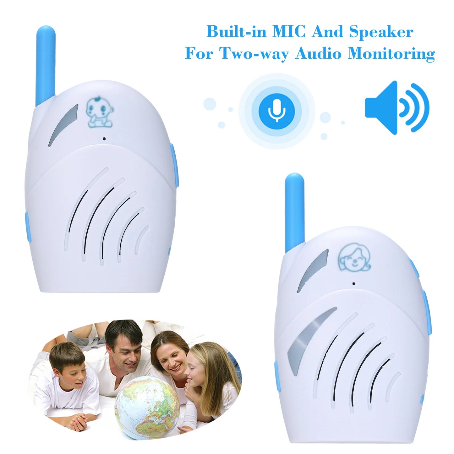 Portable Baby Monitor 2.4GHz Wireless Digital Audio Two Way Talk Crystal Clear Baby Cry Detector