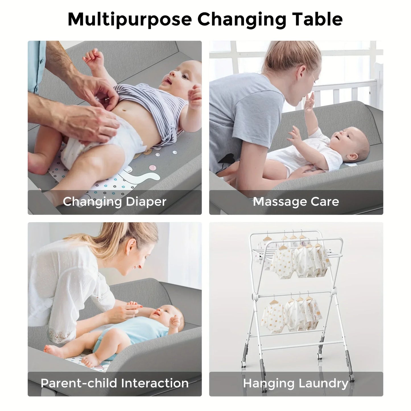 SEJOY Foldable Baby Changing Table With Wheels Bottom Rack