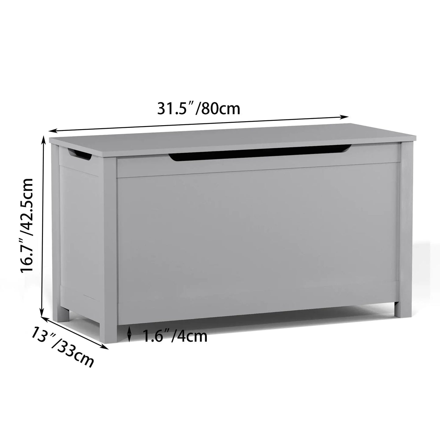 Kids Gray MDF Toy Box With Hinged Lid, Storage For Ages 2+