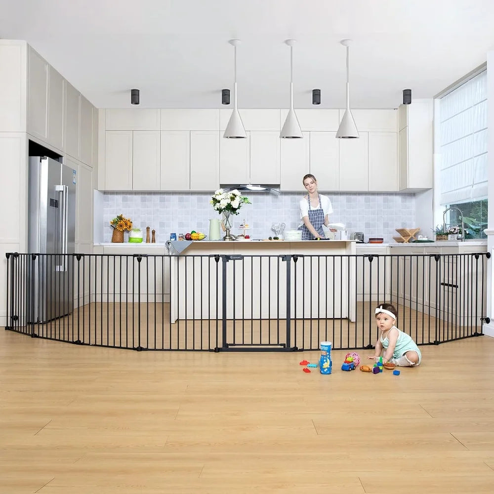 198 Inch Extra Wide Baby Gate Auto Close Pet Gate for Doorways Stairs and Fireplaces Folding Design Child Dog Playpen