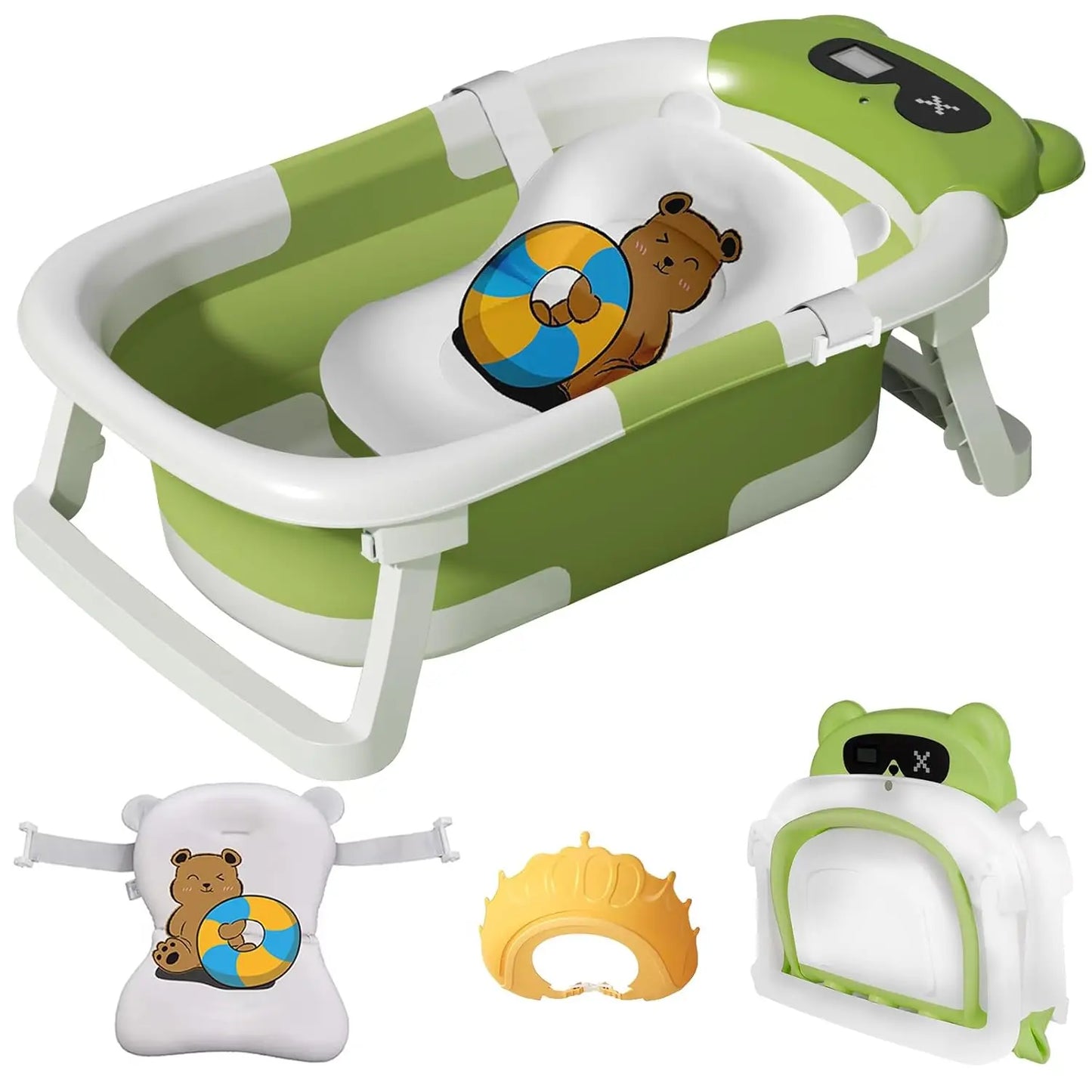 Foldable Baby Bathtub with Thermometer and Floating Cushion for Infants and Toddlers 0 to 36 Months