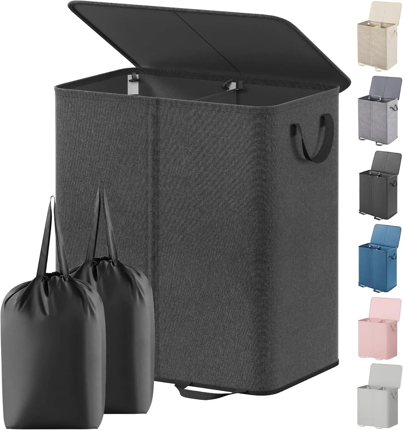 Large Collapsible Double Laundry Hamper with Lid and Handle