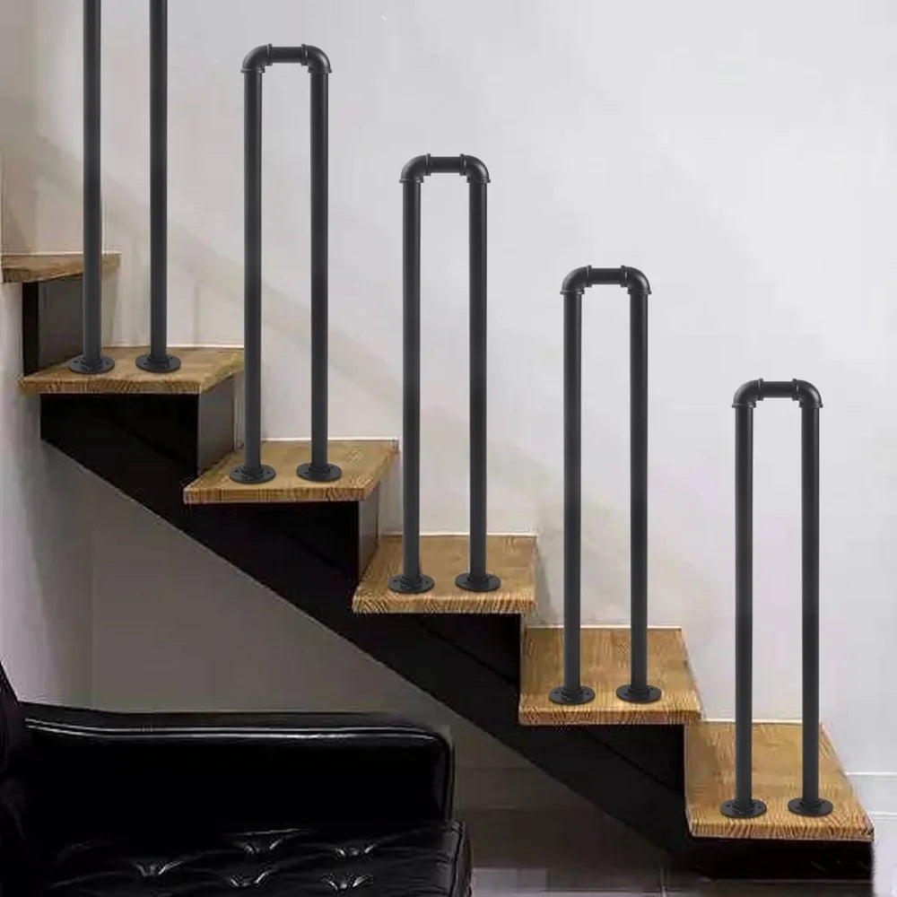 Stair Handrail Matte Black U Shaped Industrial Wrought Iron Railing Non Slip Safety Indoor Outdoor Children's Support Poles