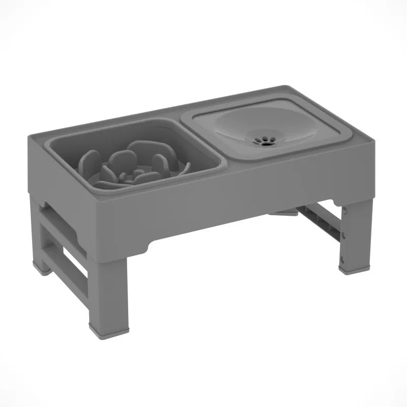 Elevated Dog Food Slow Feeder with Adjustable Heights Raised Dog Bowl Stand and Stainless Steel Bowls Anti Slip Dog Water Bowl