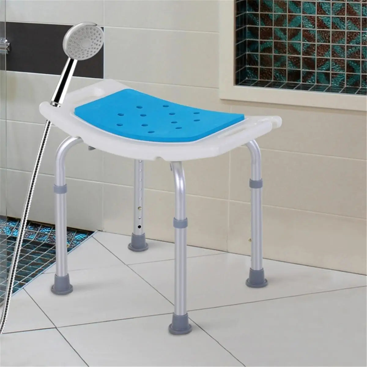 Adjustable Shower Chair for Seniors and Disabled Lightweight Portable Bath Seat with Side Handles and Adjustable Height