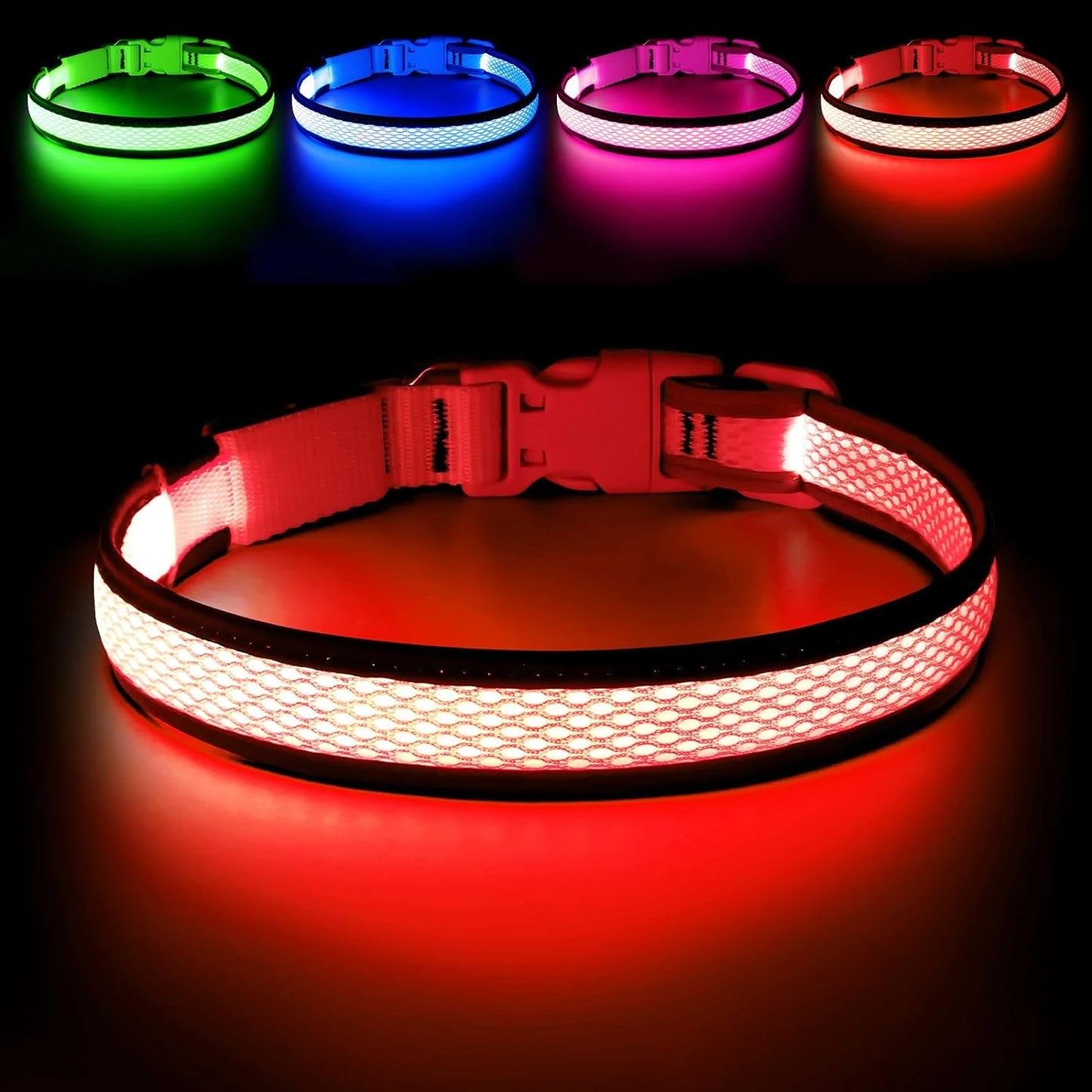 Comfortable Neon Green LED Dog Collar Lights for Small Medium Large Dogs USB Rechargeable Adjustable Soft Mesh