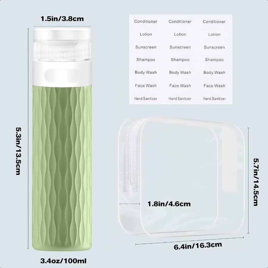 Travel Bottles for Toiletries TSA Approved 3.4oz Silicone Containers BPA Free Leak Proof Refillable Travel Size Bottles