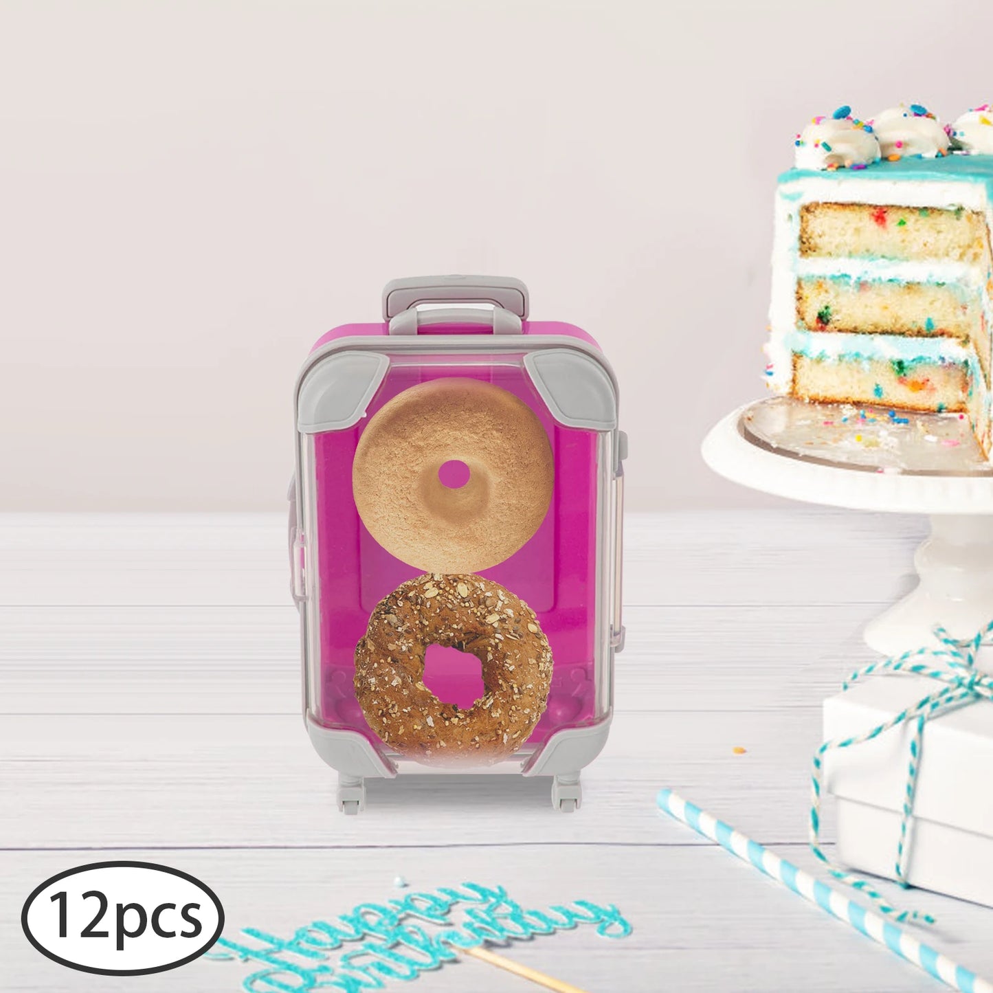 12 Pieces Mini Suitcase Simulation Trolley Case Mini Rolling Luggage for Travel Birthday Parties Beach Parties 5 Colors