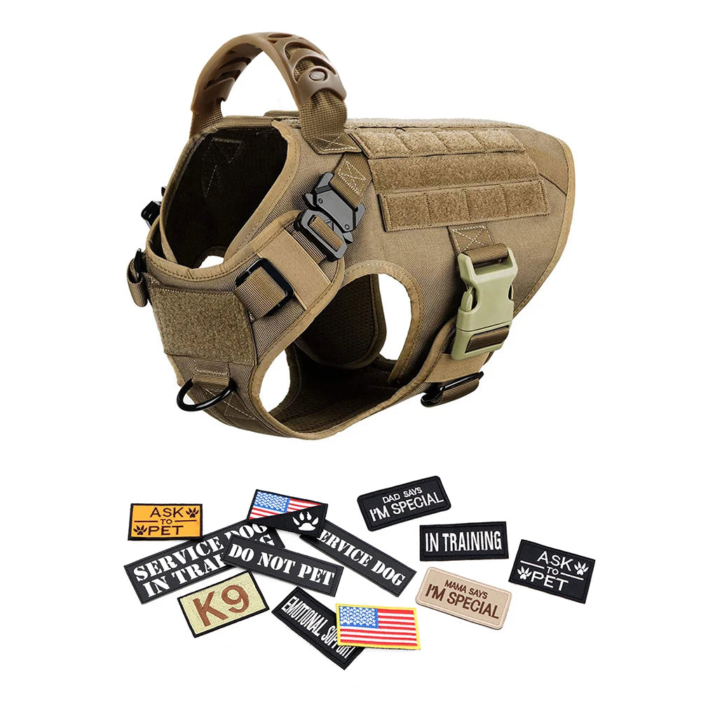 Military Large Dog Harness Set with Collar Leash Bags and Patches for Malinois Training Tactical Vest Accessories