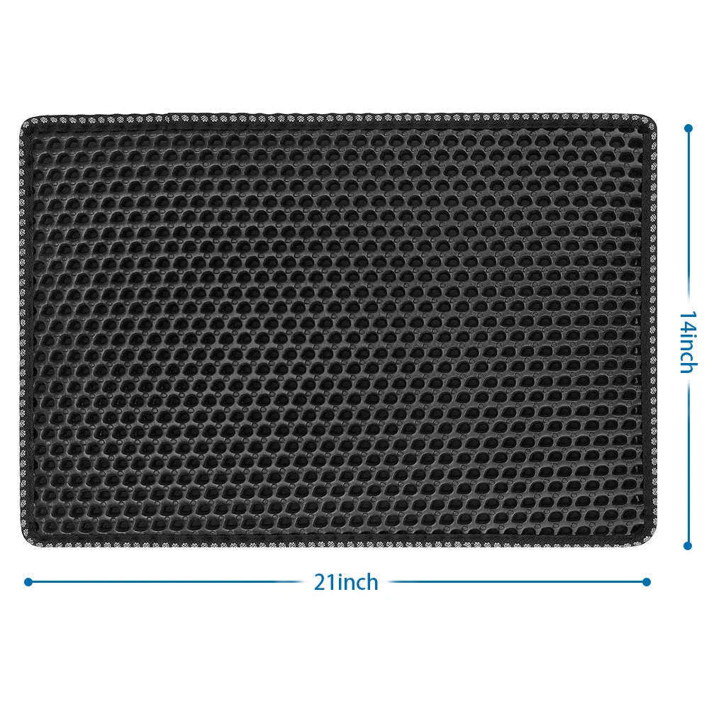 Cat Litter Mat Double Layer Waterproof Easy Clean Scatter Control Scratching Design 21 Inch x 14 Inch Black