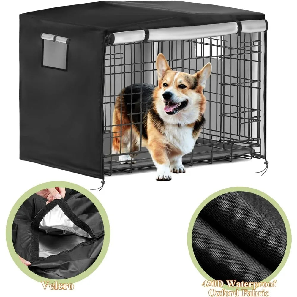 Dog Crate Cover 54 Inch Heavy Duty 420D Pet Kennel Cover Sunshade Universal Fit for Wire Dog Cages Black