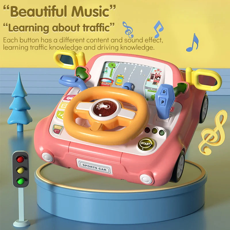 Baby Toy Electric Simulate Driving Car Steering Wheel Early Educational Toy for 0 to 36 Months Toddler Gift