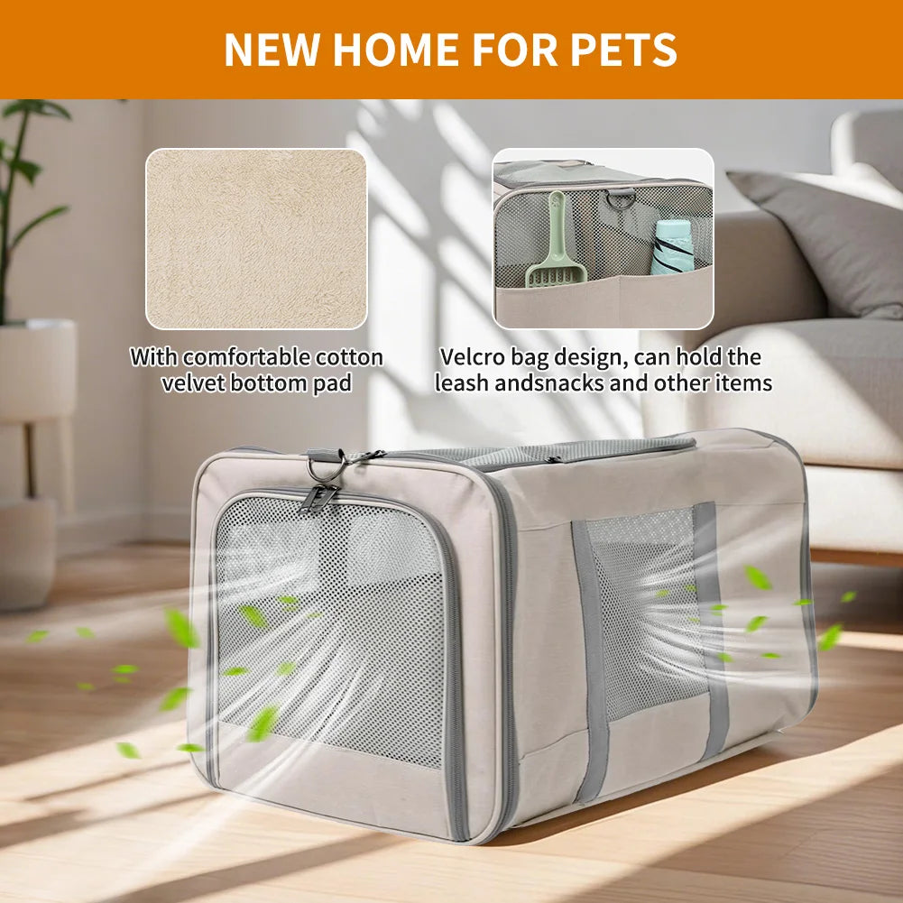 Cat Trolley for Two Cats Large Transport Box with Wheels Cat Carrier with Safety Belts for Travel