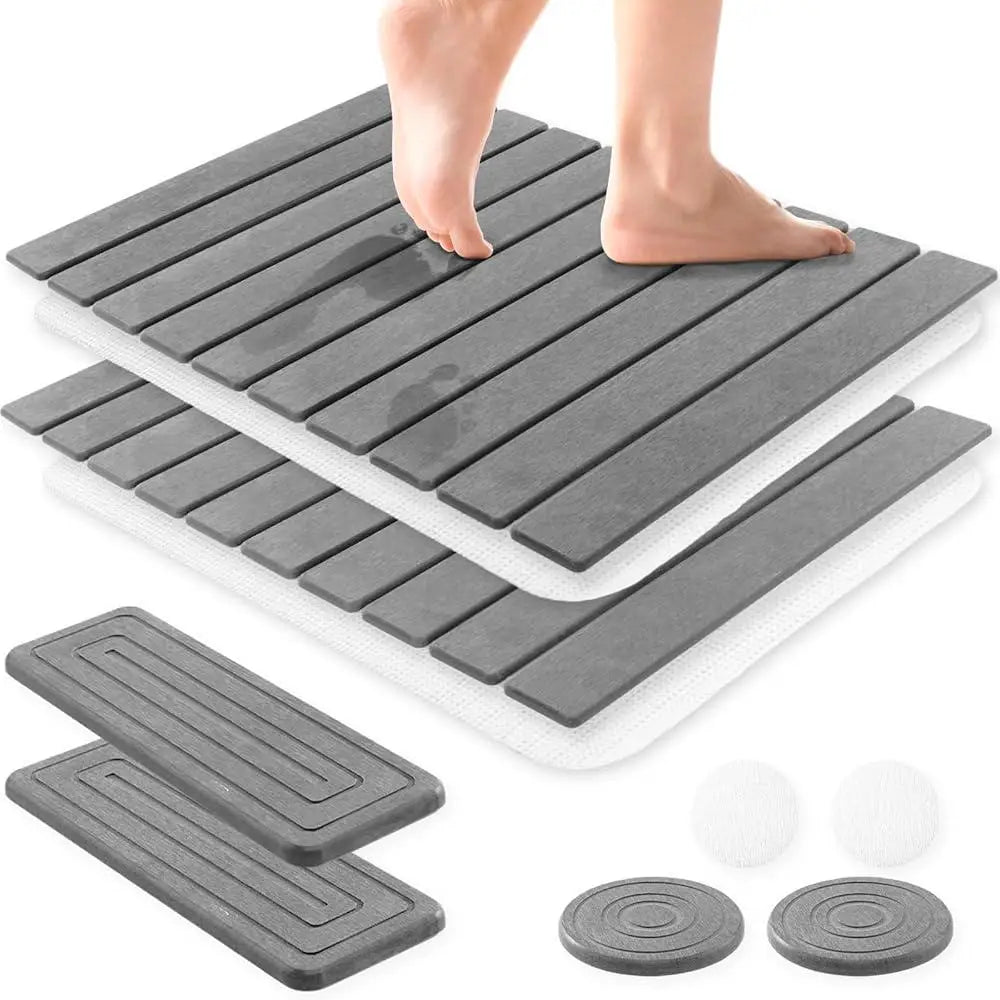 Stone Bath Mat Set Quick Dry Non Slip Diatomite Foldable Absorbent Kitchen Bathroom Counter Pet Bowl Mat