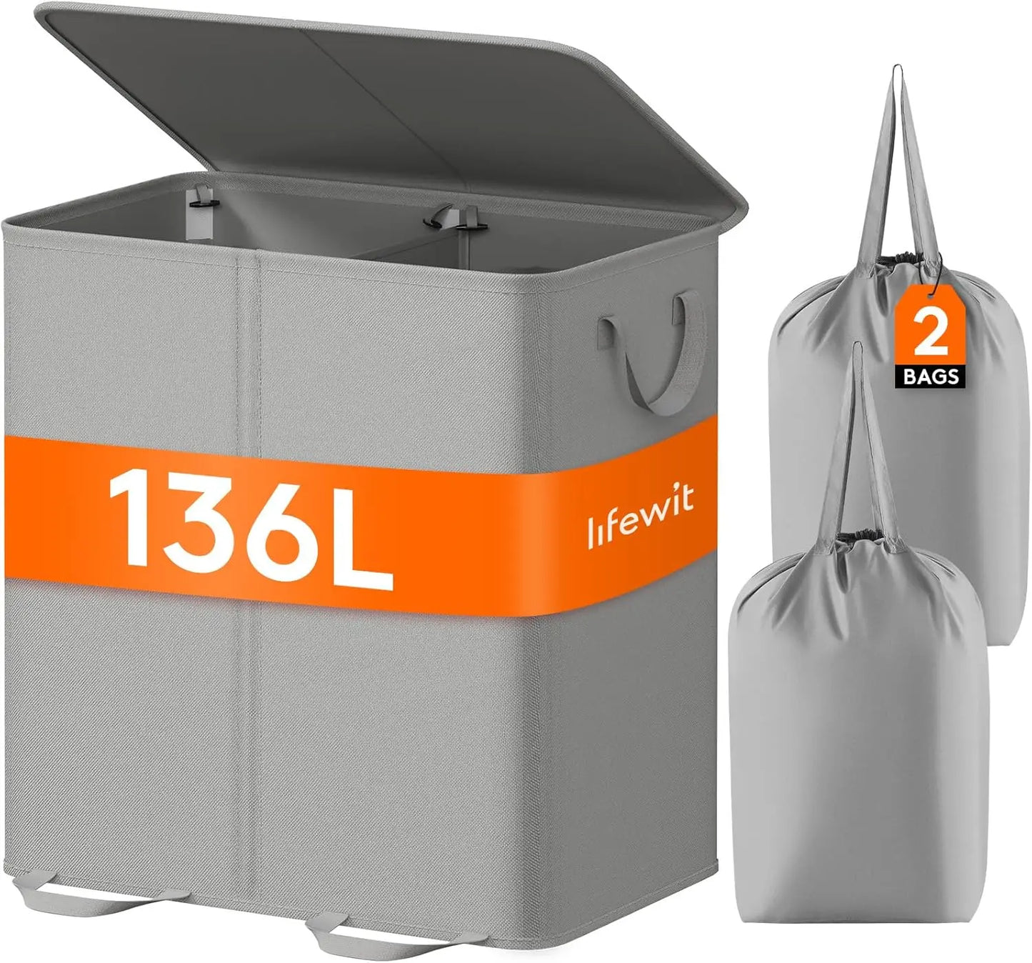 Large Collapsible Double Laundry Hamper with Lid and Handle