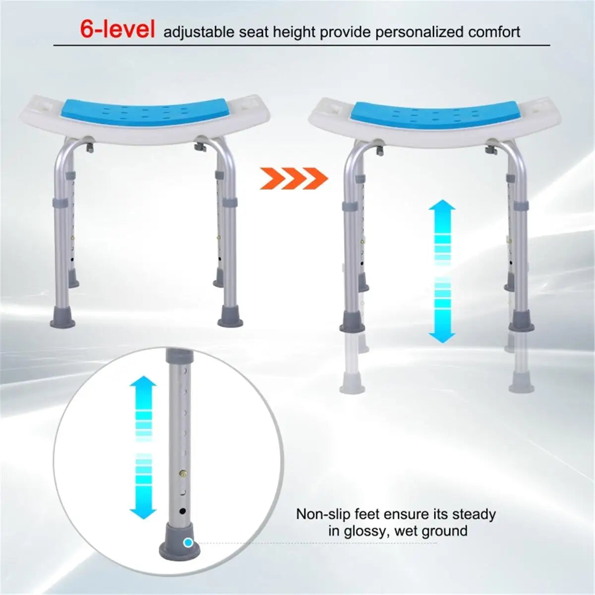 Adjustable Shower Chair for Seniors and Disabled Lightweight Portable Bath Seat with Side Handles and Adjustable Height