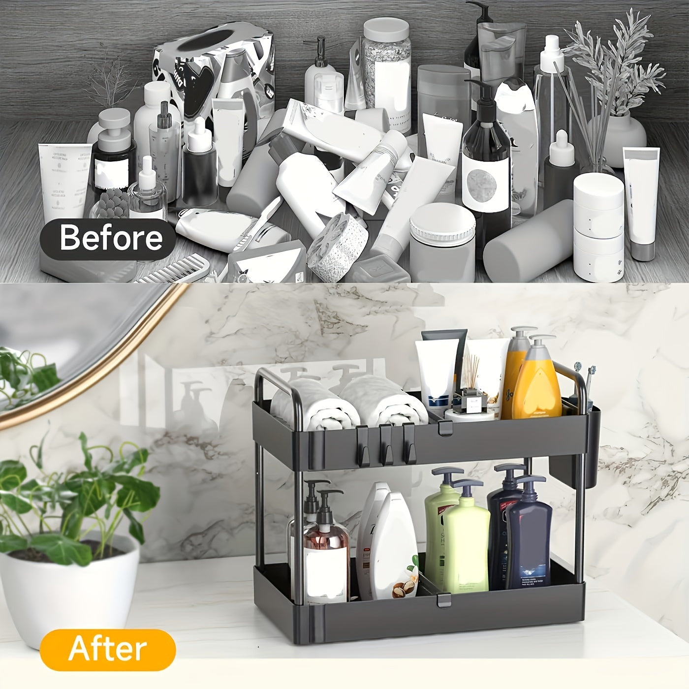 HIHEGD Under Sink Storage Organizers 2 Tier Cabinet