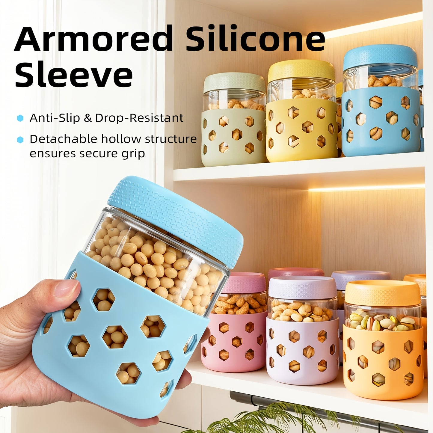 Grinkwell Glass Airtight Jars Set with Silicone Sleeves