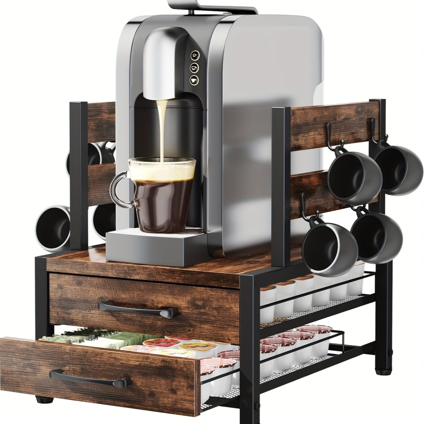 Coffee Capsule Storage Rack And Mug Holder Double Layer Stand