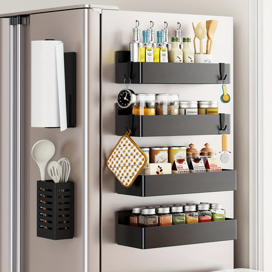 Magnetic Refrigerator Spice Organizer Set With Towel Holder And Hooks