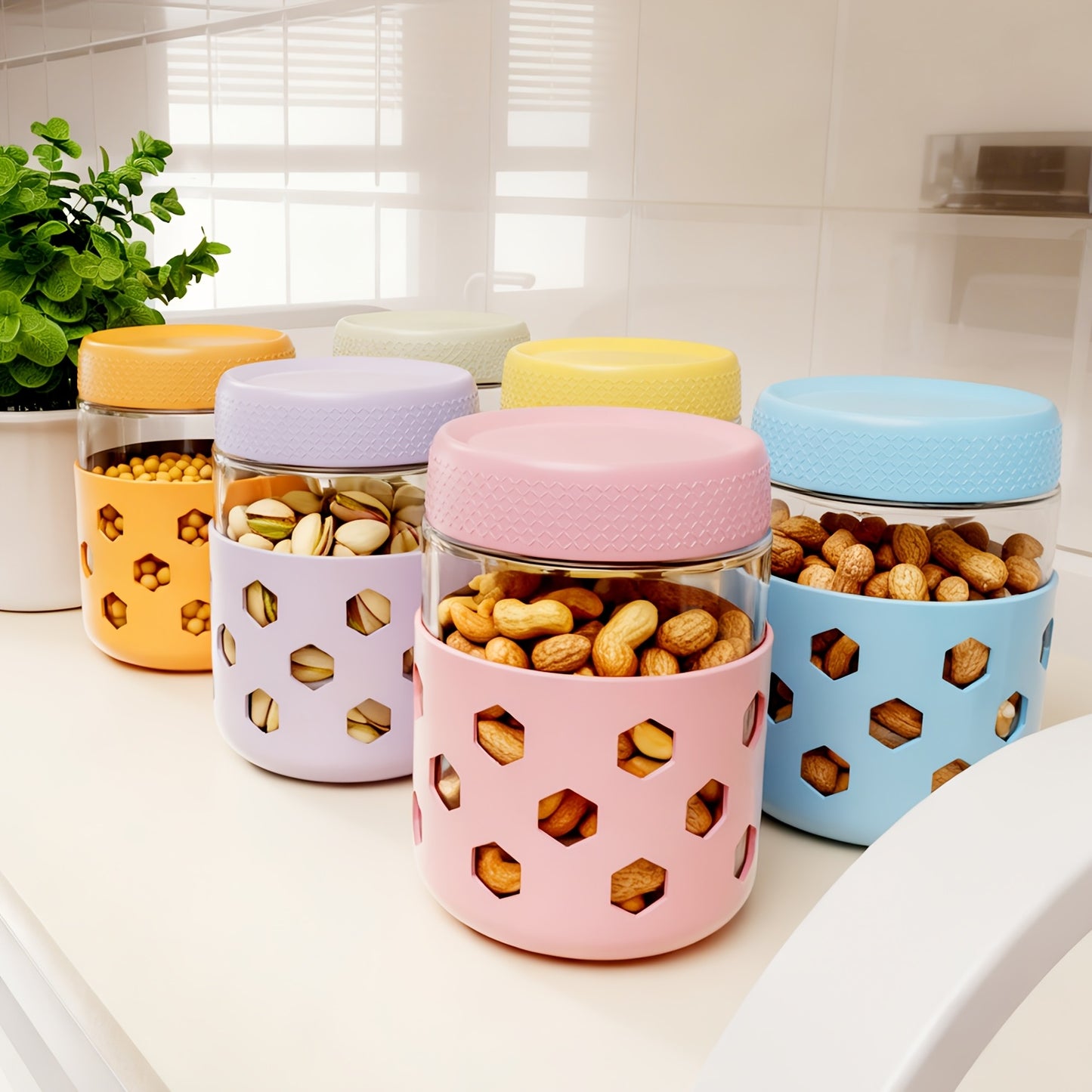 Grinkwell Glass Airtight Jars Set with Silicone Sleeves