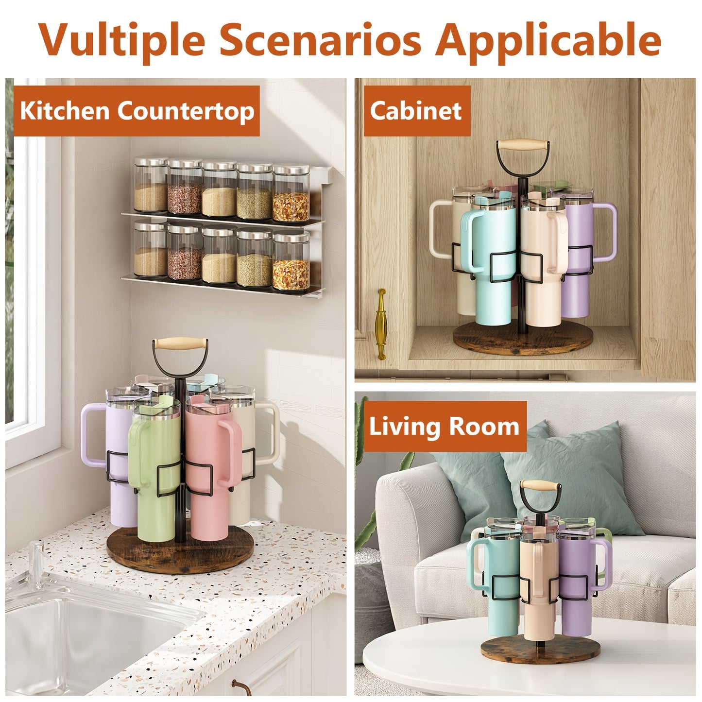 Rotatable Cast Iron Tumbler Cup Holder Organizer With 360 Swivel