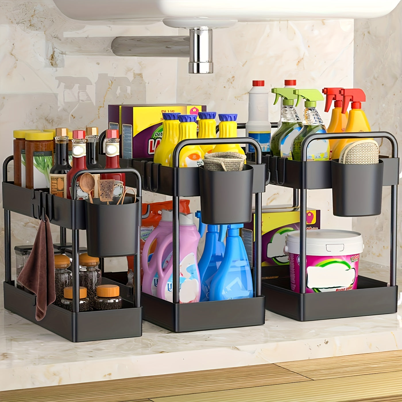 HIHEGD Under Sink Storage Organizers 2 Tier Cabinet