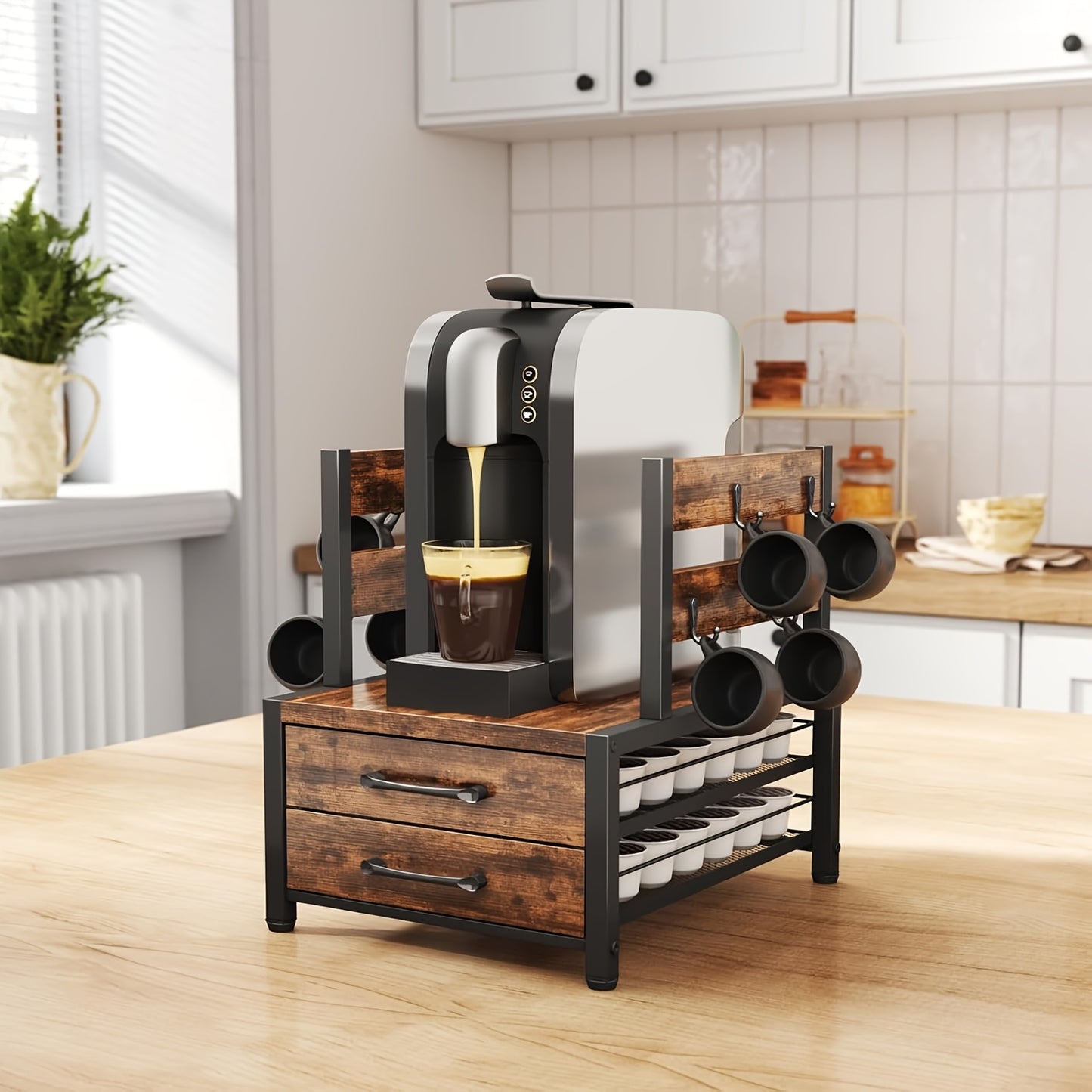 Coffee Capsule Storage Rack And Mug Holder Double Layer Stand